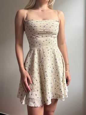 white floral cowl neck flattering mini dress